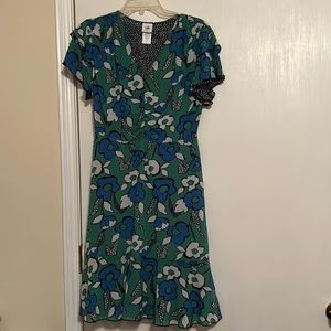 Cabi 2 in 1 Reversible Floral Green/Polka Dot Black and White Dress